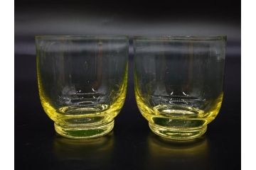 大正〜昭和初期　当時物　ウランガラス　独特な色味が魅力のグラス6客セット(コップ、硝子、和ガラス)(R-082802)