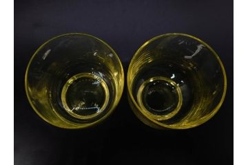 大正〜昭和初期　当時物　ウランガラス　独特な色味が魅力のグラス6客セット(コップ、硝子、和ガラス)(R-082802)