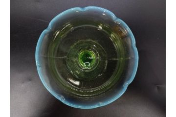 大正〜昭和初期　当時物　プレスガラス　青縁　輪花　アイスクリームコップ　涼しげな佇まいの氷コップ3点セット(水色、グラス、硝子、和ガラス)(R-082803)
