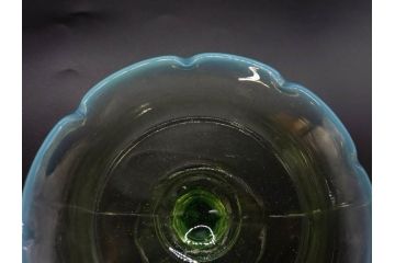 大正〜昭和初期　当時物　プレスガラス　青縁　輪花　アイスクリームコップ　涼しげな佇まいの氷コップ3点セット(水色、グラス、硝子、和ガラス)(R-082803)