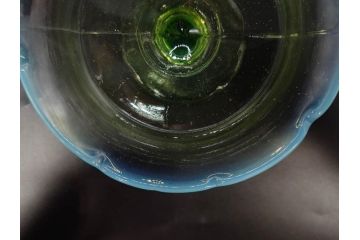 大正〜昭和初期　当時物　プレスガラス　青縁　輪花　アイスクリームコップ　涼しげな佇まいの氷コップ3点セット(水色、グラス、硝子、和ガラス)(R-082803)