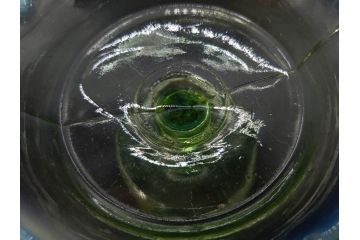 大正〜昭和初期　当時物　プレスガラス　青縁　輪花　アイスクリームコップ　涼しげな佇まいの氷コップ3点セット(水色、グラス、硝子、和ガラス)(R-082803)