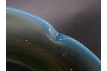大正〜昭和初期　当時物　プレスガラス　青縁　輪花　アイスクリームコップ　涼しげな佇まいの氷コップ3点セット(水色、グラス、硝子、和ガラス)(R-082803)