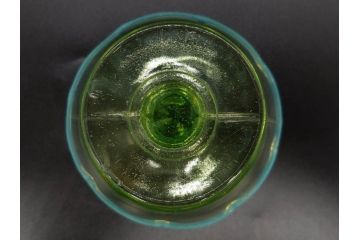 大正〜昭和初期　当時物　プレスガラス　青縁　輪花　アイスクリームコップ　涼しげな佇まいの氷コップ3点セット(水色、グラス、硝子、和ガラス)(R-082803)