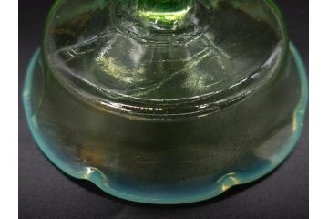 大正〜昭和初期　当時物　プレスガラス　青縁　輪花　アイスクリームコップ　涼しげな佇まいの氷コップ3点セット(水色、グラス、硝子、和ガラス)(R-082803)