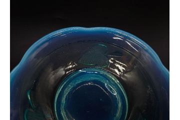 大正〜昭和初期　当時物　プレスガラス　青縁　輪花　アイスクリームコップ　涼しげな佇まいの氷コップ3点セット(水色、グラス、硝子、和ガラス)(R-082803)