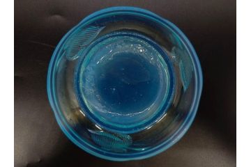大正〜昭和初期　当時物　プレスガラス　青縁　輪花　アイスクリームコップ　涼しげな佇まいの氷コップ3点セット(水色、グラス、硝子、和ガラス)(R-082803)