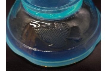 大正〜昭和初期　当時物　プレスガラス　青縁　輪花　アイスクリームコップ　涼しげな佇まいの氷コップ3点セット(水色、グラス、硝子、和ガラス)(R-082803)