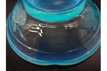 大正〜昭和初期　当時物　プレスガラス　青縁　輪花　アイスクリームコップ　涼しげな佇まいの氷コップ3点セット(水色、グラス、硝子、和ガラス)(R-082803)