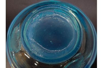 大正〜昭和初期　当時物　プレスガラス　青縁　輪花　アイスクリームコップ　涼しげな佇まいの氷コップ3点セット(水色、グラス、硝子、和ガラス)(R-082803)