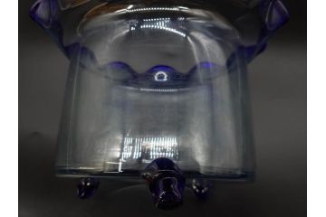大正〜昭和初期　当時物　フリル　青縁　吹きガラス　縁のデザインが可愛らしい金魚鉢(硝子、和ガラス、脚付き)(R-082804)
