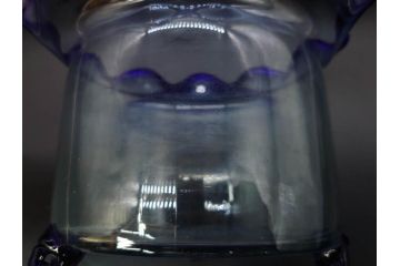 大正〜昭和初期　当時物　フリル　青縁　吹きガラス　縁のデザインが可愛らしい金魚鉢(硝子、和ガラス、脚付き)(R-082804)