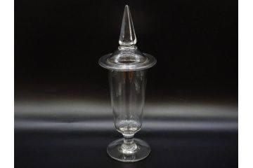 剣先ガラス瓶　標本瓶　高さ 約35cm・33.5cm　洗練されたデザインに惹かれるガラス瓶2点セット(保存ビン、硝子、薬瓶、蓋付き)(R-082805)