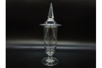 剣先ガラス瓶　標本瓶　高さ 約35cm・33.5cm　洗練されたデザインに惹かれるガラス瓶2点セット(保存ビン、硝子、薬瓶、蓋付き)(R-082805)
