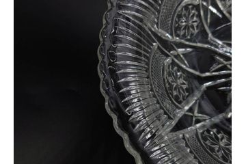 昭和初期　プレスガラス　優美なデザインが魅力のガラス皿5点セット(青、中皿、器、硝子、和ガラス)(R-082807)