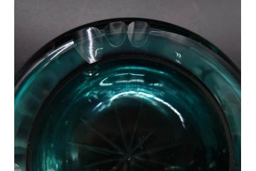 昭和初期　切子　プレスガラス　お部屋に清涼感をもたらすボウル2点&灰皿セット(青、硝子、ガラス鉢、深皿、アシュトレイ、器、和ガラス)(R-082808)