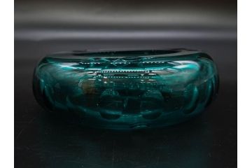 昭和初期　切子　プレスガラス　お部屋に清涼感をもたらすボウル2点&灰皿セット(青、硝子、ガラス鉢、深皿、アシュトレイ、器、和ガラス)(R-082808)