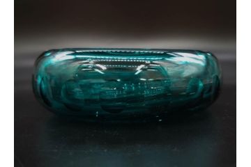 昭和初期　切子　プレスガラス　お部屋に清涼感をもたらすボウル2点&灰皿セット(青、硝子、ガラス鉢、深皿、アシュトレイ、器、和ガラス)(R-082808)