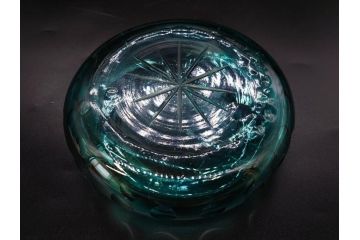 昭和初期　切子　プレスガラス　お部屋に清涼感をもたらすボウル2点&灰皿セット(青、硝子、ガラス鉢、深皿、アシュトレイ、器、和ガラス)(R-082808)