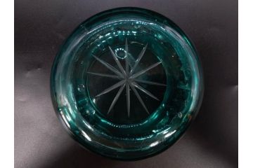 昭和初期　切子　プレスガラス　お部屋に清涼感をもたらすボウル2点&灰皿セット(青、硝子、ガラス鉢、深皿、アシュトレイ、器、和ガラス)(R-082808)