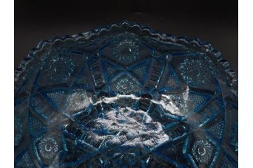 昭和初期　切子　プレスガラス　お部屋に清涼感をもたらすボウル2点&灰皿セット(青、硝子、ガラス鉢、深皿、アシュトレイ、器、和ガラス)(R-082808)