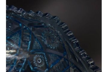 昭和初期　切子　プレスガラス　お部屋に清涼感をもたらすボウル2点&灰皿セット(青、硝子、ガラス鉢、深皿、アシュトレイ、器、和ガラス)(R-082808)
