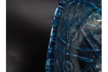 昭和初期　切子　プレスガラス　お部屋に清涼感をもたらすボウル2点&灰皿セット(青、硝子、ガラス鉢、深皿、アシュトレイ、器、和ガラス)(R-082808)