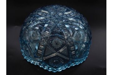 昭和初期　切子　プレスガラス　お部屋に清涼感をもたらすボウル2点&灰皿セット(青、硝子、ガラス鉢、深皿、アシュトレイ、器、和ガラス)(R-082808)