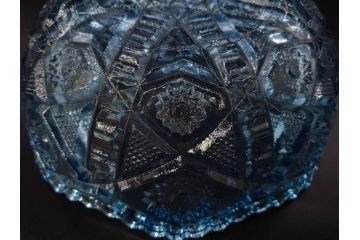 昭和初期　切子　プレスガラス　お部屋に清涼感をもたらすボウル2点&灰皿セット(青、硝子、ガラス鉢、深皿、アシュトレイ、器、和ガラス)(R-082808)
