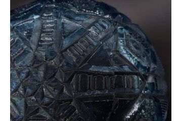 昭和初期　切子　プレスガラス　お部屋に清涼感をもたらすボウル2点&灰皿セット(青、硝子、ガラス鉢、深皿、アシュトレイ、器、和ガラス)(R-082808)