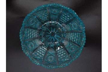 昭和初期　切子　プレスガラス　お部屋に清涼感をもたらすボウル2点&灰皿セット(青、硝子、ガラス鉢、深皿、アシュトレイ、器、和ガラス)(R-082808)