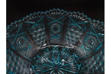 昭和初期　切子　プレスガラス　お部屋に清涼感をもたらすボウル2点&灰皿セット(青、硝子、ガラス鉢、深皿、アシュトレイ、器、和ガラス)(R-082808)