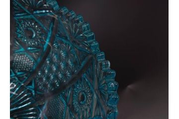 昭和初期　切子　プレスガラス　お部屋に清涼感をもたらすボウル2点&灰皿セット(青、硝子、ガラス鉢、深皿、アシュトレイ、器、和ガラス)(R-082808)