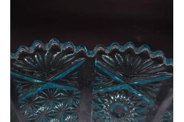 昭和初期　切子　プレスガラス　お部屋に清涼感をもたらすボウル2点&灰皿セット(青、硝子、ガラス鉢、深皿、アシュトレイ、器、和ガラス)(R-082808)