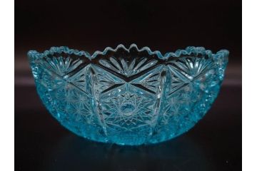 昭和初期　切子　プレスガラス　お部屋に清涼感をもたらすボウル2点&灰皿セット(青、硝子、ガラス鉢、深皿、アシュトレイ、器、和ガラス)(R-082808)