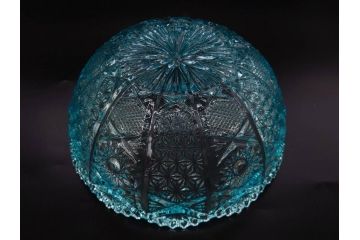 昭和初期　切子　プレスガラス　お部屋に清涼感をもたらすボウル2点&灰皿セット(青、硝子、ガラス鉢、深皿、アシュトレイ、器、和ガラス)(R-082808)