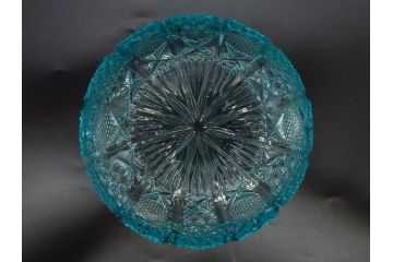 昭和初期　切子　プレスガラス　お部屋に清涼感をもたらすボウル2点&灰皿セット(青、硝子、ガラス鉢、深皿、アシュトレイ、器、和ガラス)(R-082808)