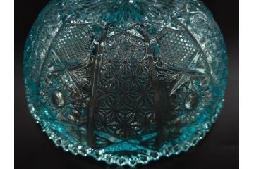 昭和初期　切子　プレスガラス　お部屋に清涼感をもたらすボウル2点&灰皿セット(青、硝子、ガラス鉢、深皿、アシュトレイ、器、和ガラス)(R-082808)