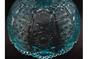昭和初期　切子　プレスガラス　お部屋に清涼感をもたらすボウル2点&灰皿セット(青、硝子、ガラス鉢、深皿、アシュトレイ、器、和ガラス)(R-082808)