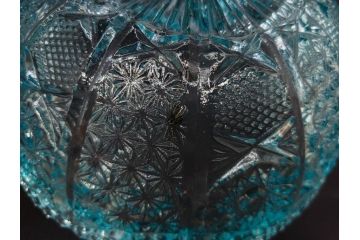 昭和初期　切子　プレスガラス　お部屋に清涼感をもたらすボウル2点&灰皿セット(青、硝子、ガラス鉢、深皿、アシュトレイ、器、和ガラス)(R-082808)