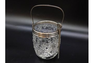 昭和初期　ガラス　上品なデザインが美しいアイスペール(硝子、氷入れ、アイスバスケット、氷おけ、氷桶、アイストング付)(R-082809)