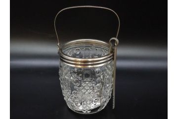 昭和初期　ガラス　上品なデザインが美しいアイスペール(硝子、氷入れ、アイスバスケット、氷おけ、氷桶、アイストング付)(R-082809)
