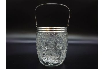 昭和初期　ガラス　上品なデザインが美しいアイスペール(硝子、氷入れ、アイスバスケット、氷おけ、氷桶、アイストング付)(R-082809)