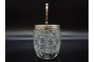 昭和初期　ガラス　上品なデザインが美しいアイスペール(硝子、氷入れ、アイスバスケット、氷おけ、氷桶、アイストング付)(R-082809)