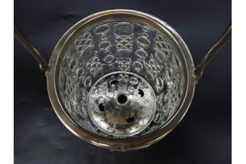 昭和初期　ガラス　上品なデザインが美しいアイスペール(硝子、氷入れ、アイスバスケット、氷おけ、氷桶、アイストング付)(R-082809)