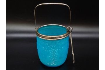 葡萄文様　ガラス　エンボス　鮮やかな色が目を引くアイスペール(ぶどう、ブドウ、あめや瓶、硝子、氷入れ、アイスバスケット、氷おけ、氷桶、アイストング付)(R-082810)