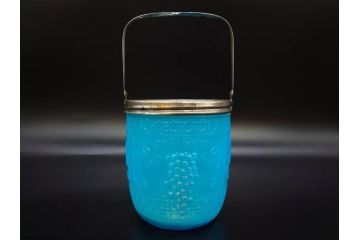 葡萄文様　ガラス　エンボス　鮮やかな色が目を引くアイスペール(ぶどう、ブドウ、あめや瓶、硝子、氷入れ、アイスバスケット、氷おけ、氷桶、アイストング付)(R-082810)