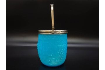 葡萄文様　ガラス　エンボス　鮮やかな色が目を引くアイスペール(ぶどう、ブドウ、あめや瓶、硝子、氷入れ、アイスバスケット、氷おけ、氷桶、アイストング付)(R-082810)