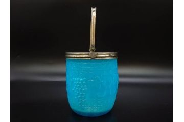 葡萄文様　ガラス　エンボス　鮮やかな色が目を引くアイスペール(ぶどう、ブドウ、あめや瓶、硝子、氷入れ、アイスバスケット、氷おけ、氷桶、アイストング付)(R-082810)
