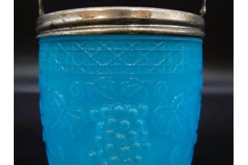 葡萄文様　ガラス　エンボス　鮮やかな色が目を引くアイスペール(ぶどう、ブドウ、あめや瓶、硝子、氷入れ、アイスバスケット、氷おけ、氷桶、アイストング付)(R-082810)